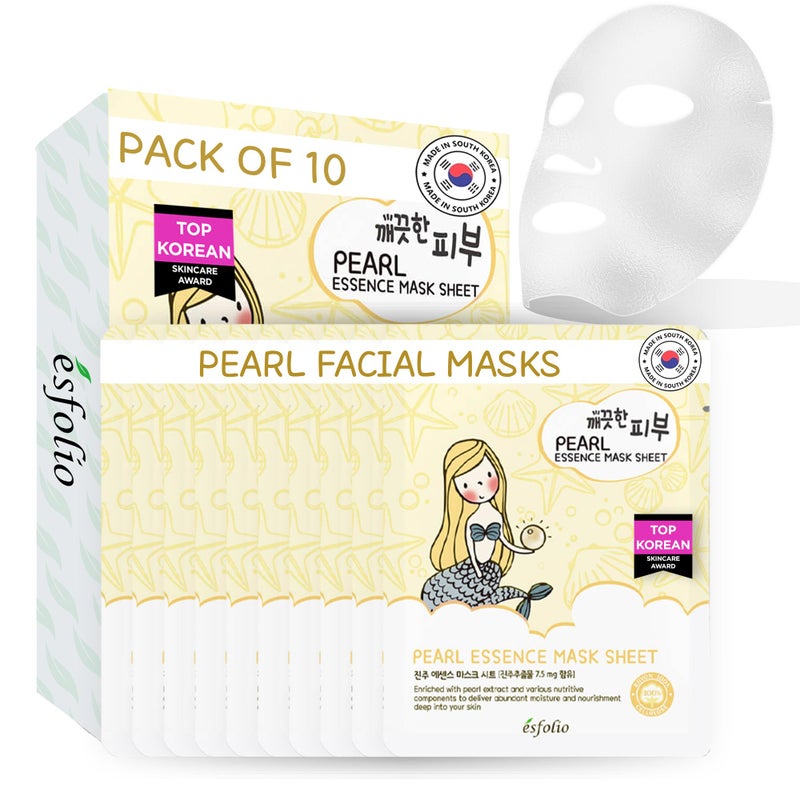esfolio Pure Skin Mask Box â€“ Pearl Essence Sheet Mask Set, Hydrating & Nourishing Korean Face Masks, Revitalizing Skincare for Soft, Smooth, and Radiant Skin (Pack of 10) - Image 1